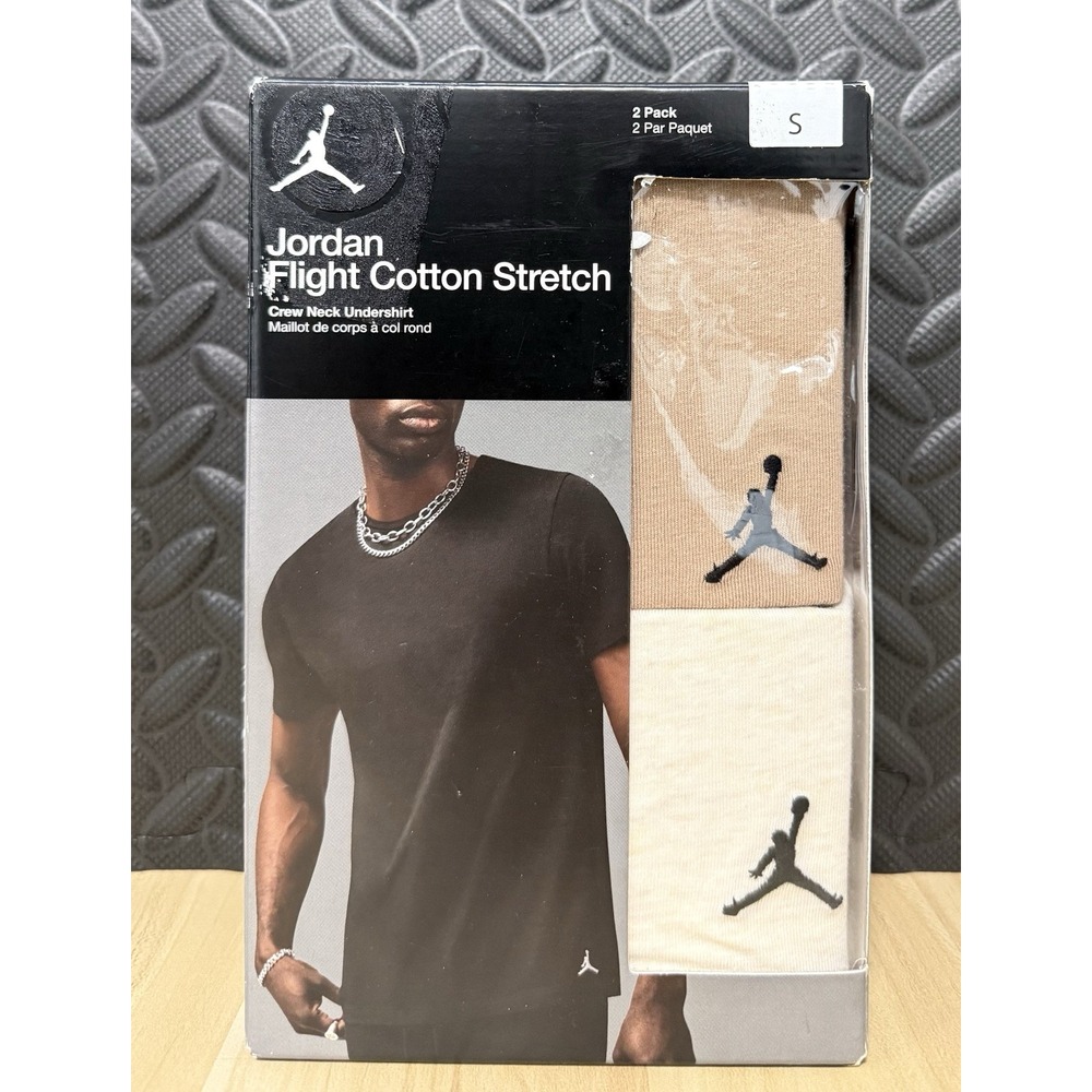 Nike Jordan Flight Cotton Stretch Crew Neck Tee 2 Pack Brown Cream Mens Sz S NEW